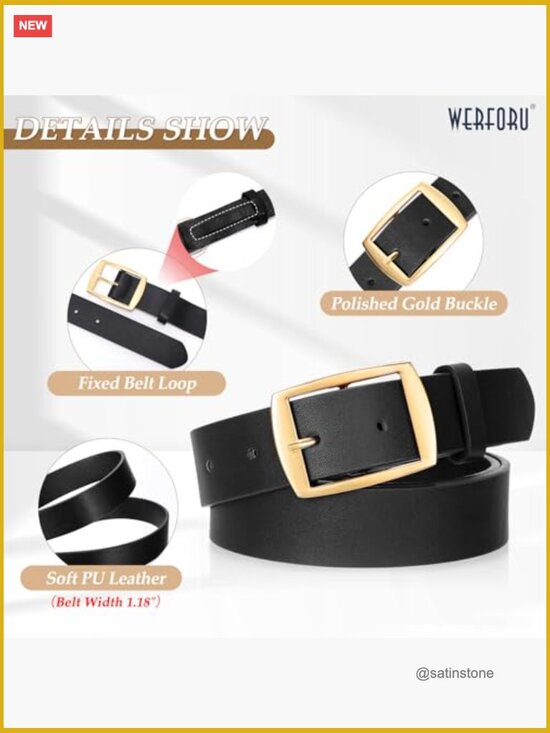 2 Pack Women Faux Leather Belts with Gold Pin Buckle